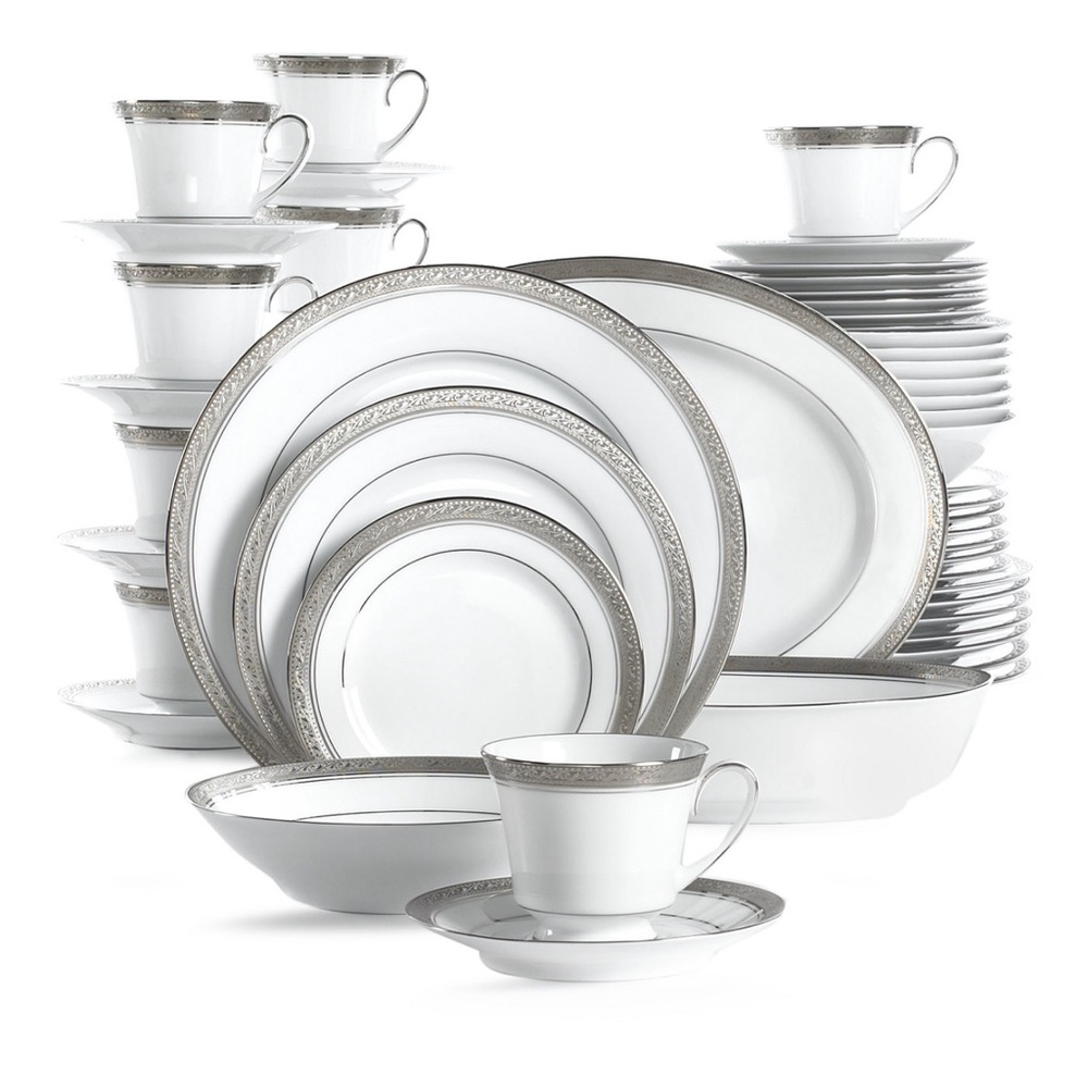 Noritake Crestwood Platinum 50 -Piece Dinnerware Place Setting, Service for 8